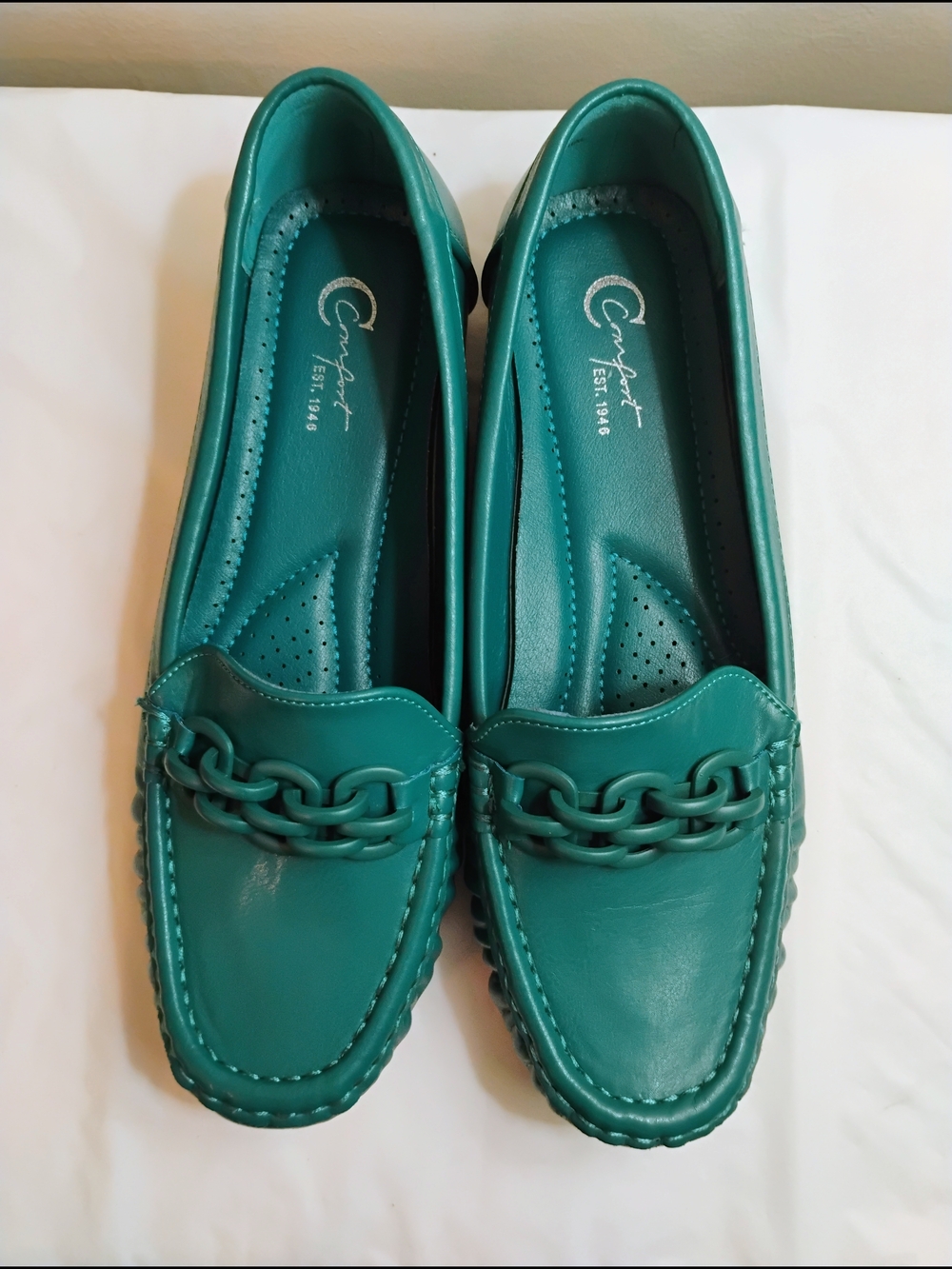 Teal Chain-Link Women's Loafers